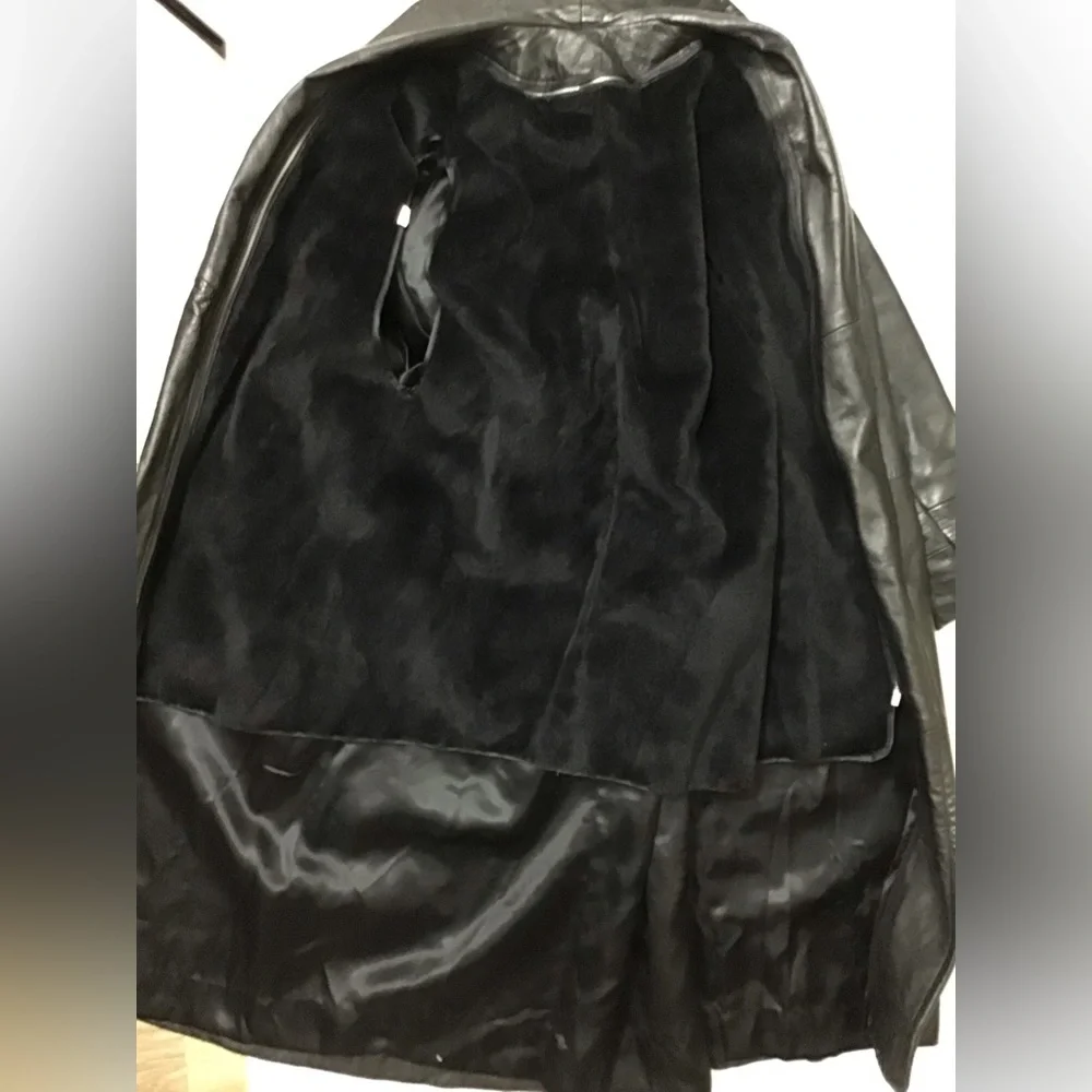 VINTAGE Black Leather Maxi Coat - Picture 10 of 12